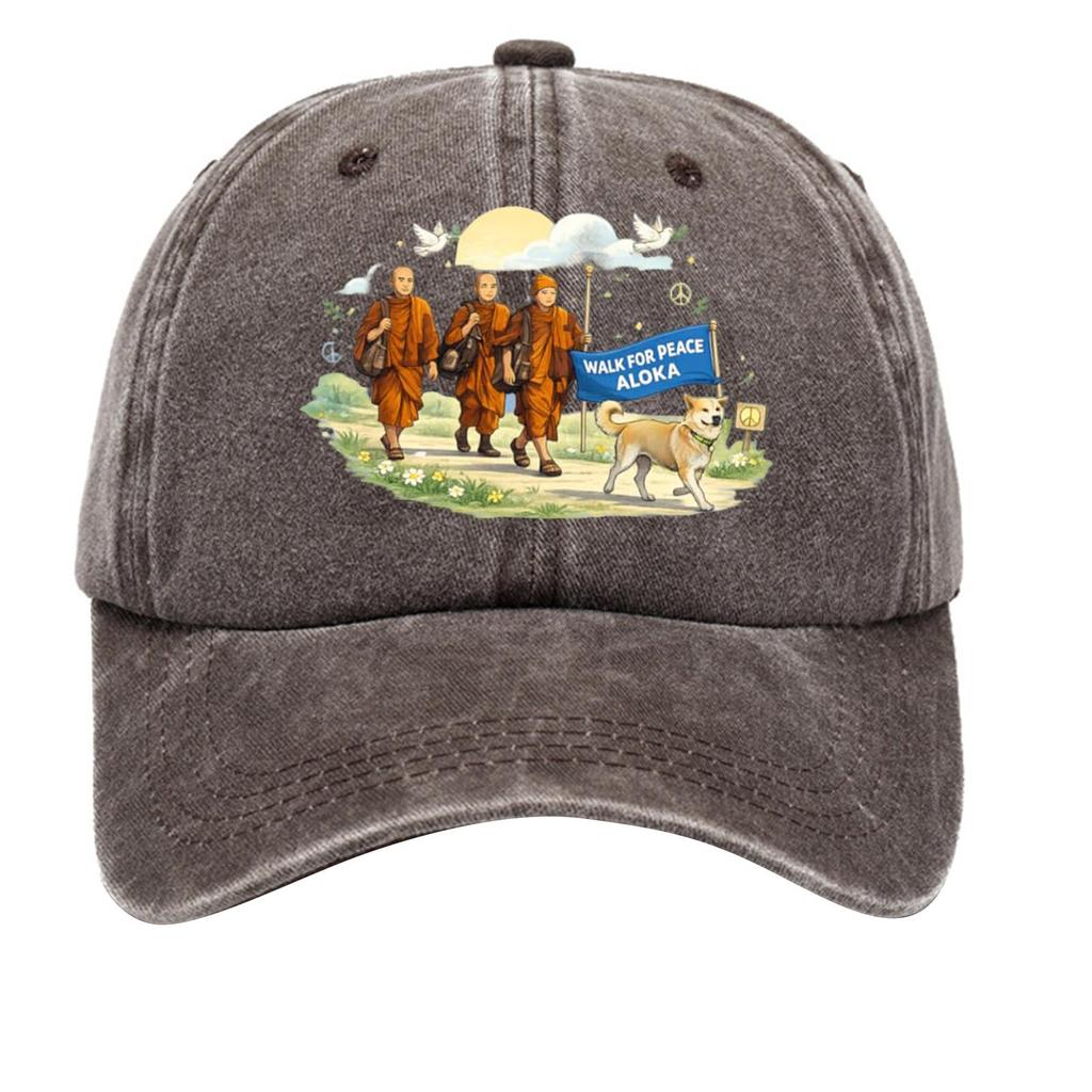 Washed Cotton Baseball Cap with Printed Distressed Soft Top Denim Hat, Vintage Hat