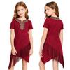 Vestito da bambina stile Southwest con frange Ispirazione nativa Manica corta Orlo con nappe Asimmetrico per Danza teatrale a tema