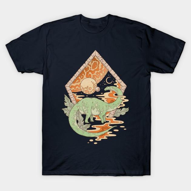 

Men Black Print T-shirt Aeon Archway: Apatosaurus | Dinosaur Science Fiction Art No-Cut Transfer Paper Print Cotton Tshirt L Темно-синій