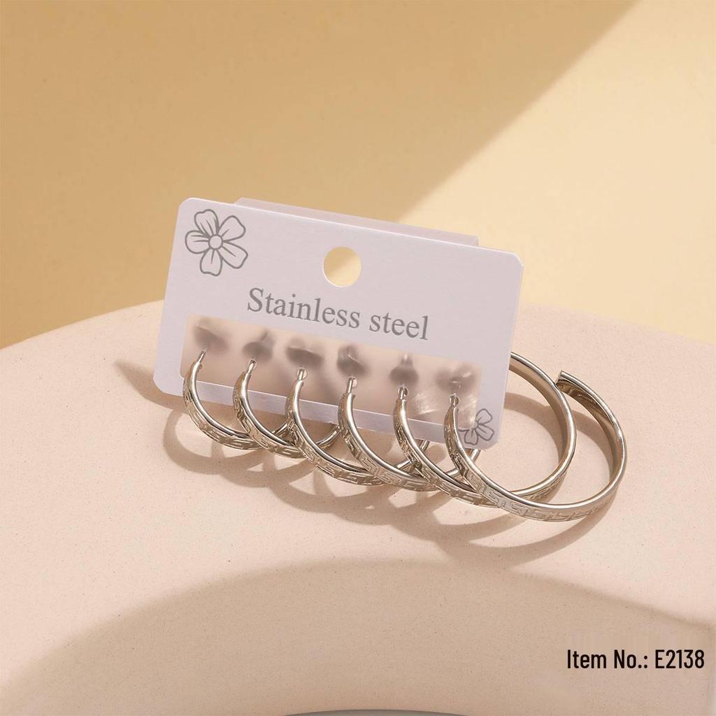 Geometric Stainless Steel Round Hoop Earrings - Classic, Luxurious, Non-Fading for Women