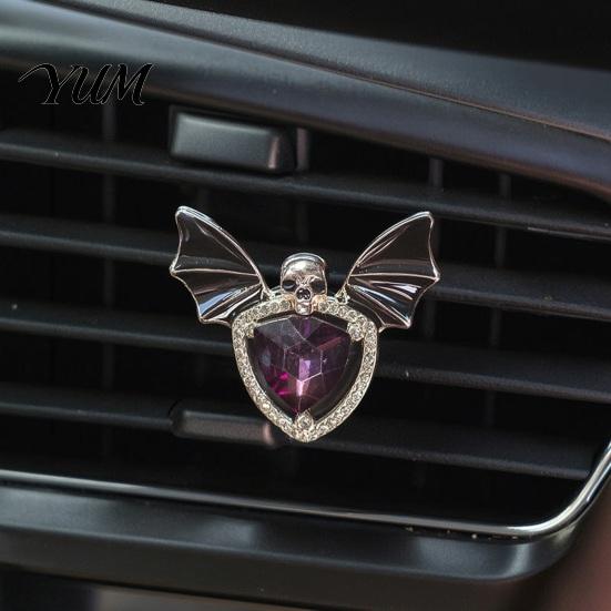 Automotive Interior Decoration Halloween Car Air Vent Clip, Metallic Skull Bat Freshener Clip Charm, Cool Auto Aroma Diffuser for Gothic Truck