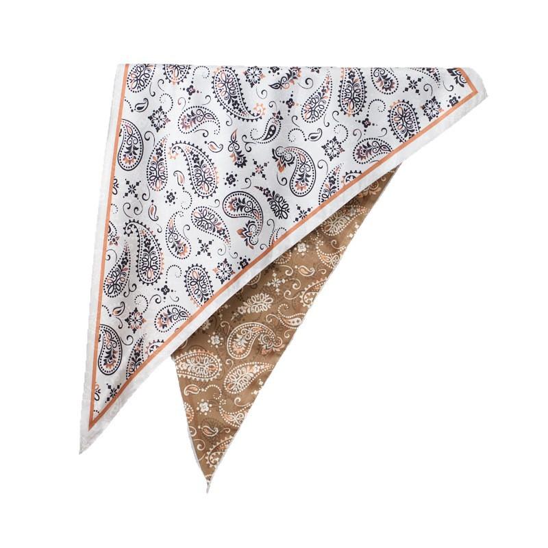New Korean Literary Cashew Flower Triangle Scarf Double-sided Printed Belt Fashionable Versatile Imitation Silk Triangle Silk Scarf