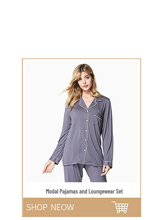 Women's Modal Long-Sleeve Nightgown, Cardigan Style Pajamas, Hot Seller