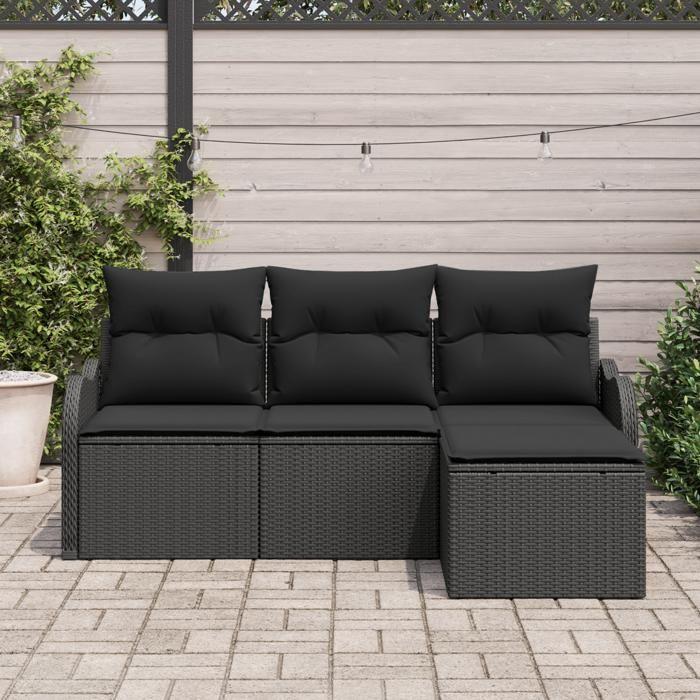 VidaXL Ensemble de Canapé de Jardin 4 Pièces avec Coussins en Rotin Poly Noir 3354322