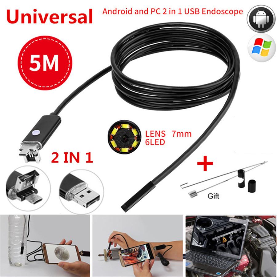 2in1 Universal 7mm 5M Car 6LED HD USB Android Endoscope Inspection Camera