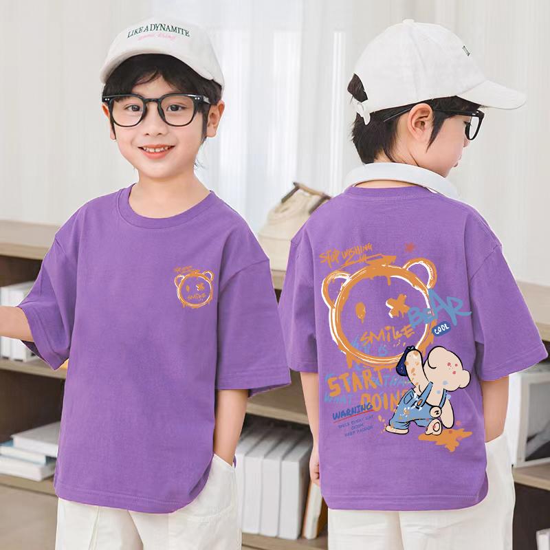 Single T-shirt summer streetwear, teddy bear graffiti print, high-quality casual short sleeved T-shirt top for children 120