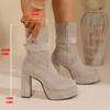 Fashion Chunky Platform Super High Heel Ankle Boots Women 2025 Winter Metal Buckle Suede Black Boots Sexy Party Nightclub Shoes Autumn