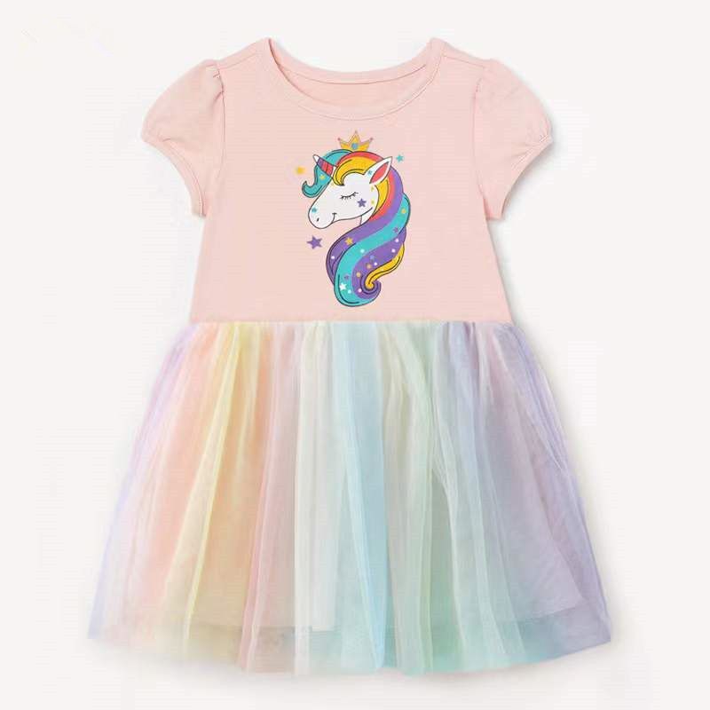In Stock Summer Unicorn Small and Older Children's Short Sleeve Dress