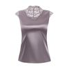 2023 Plus Size Lace High Collar Sleeveless Silk Satin Vest