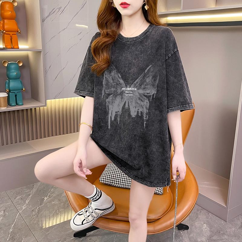 Women's Retro Butterfly Print Plus Size Loose Fit Cotton T-Shirt