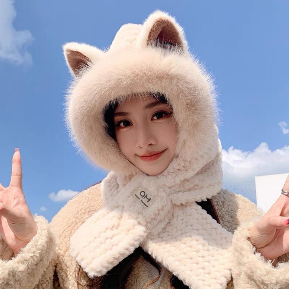 Plush Bear Hat Cute Face Small Windproof Warm Ear Protection Versatile Pullover Hat