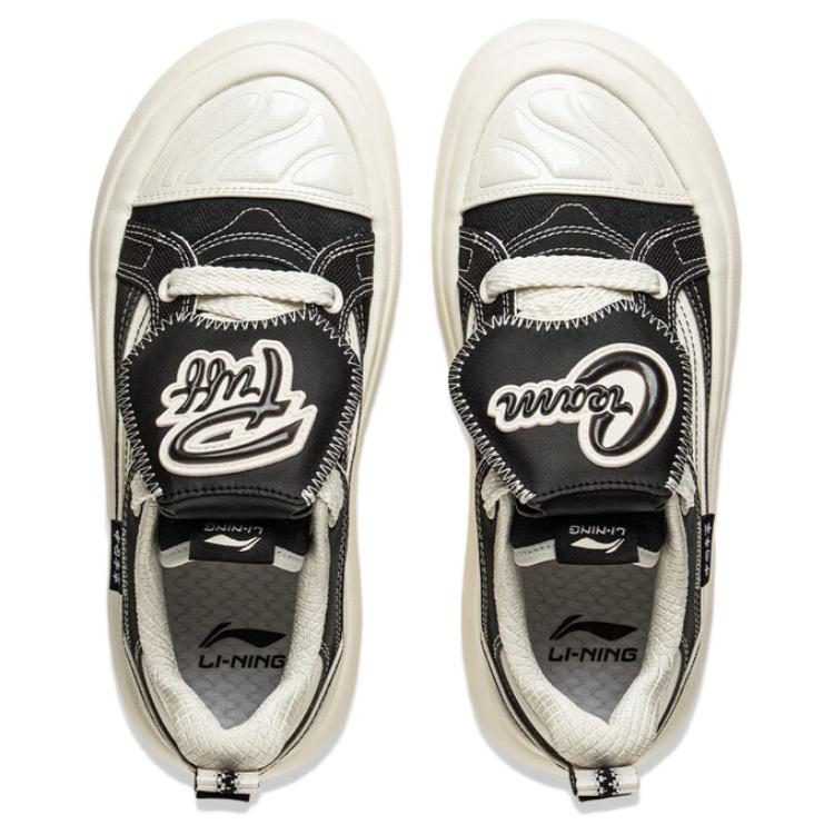 Li Ning Puff Platform Retro Trend Durable Lightweight Low Top Skate Shoes Women Skate Shoes Black Off-White AZGV086-1