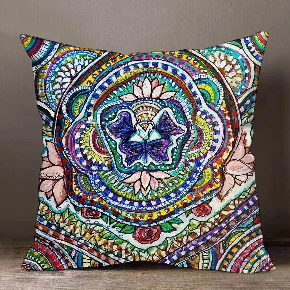 Home Decor Colorful Mandala Patterned Decorative Pillow Covers Pattern Cushion Cover Suitable For Sofa Bedroom Car Pillow Cover