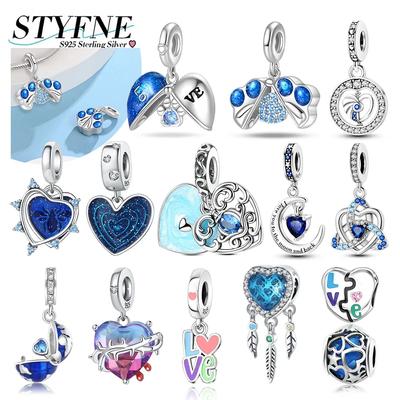 Exquisite Blue Series Retractable Love Letter Charms Beads Fit Women DIY 925 Silver Bracelet Necklace Birthday Gifts
