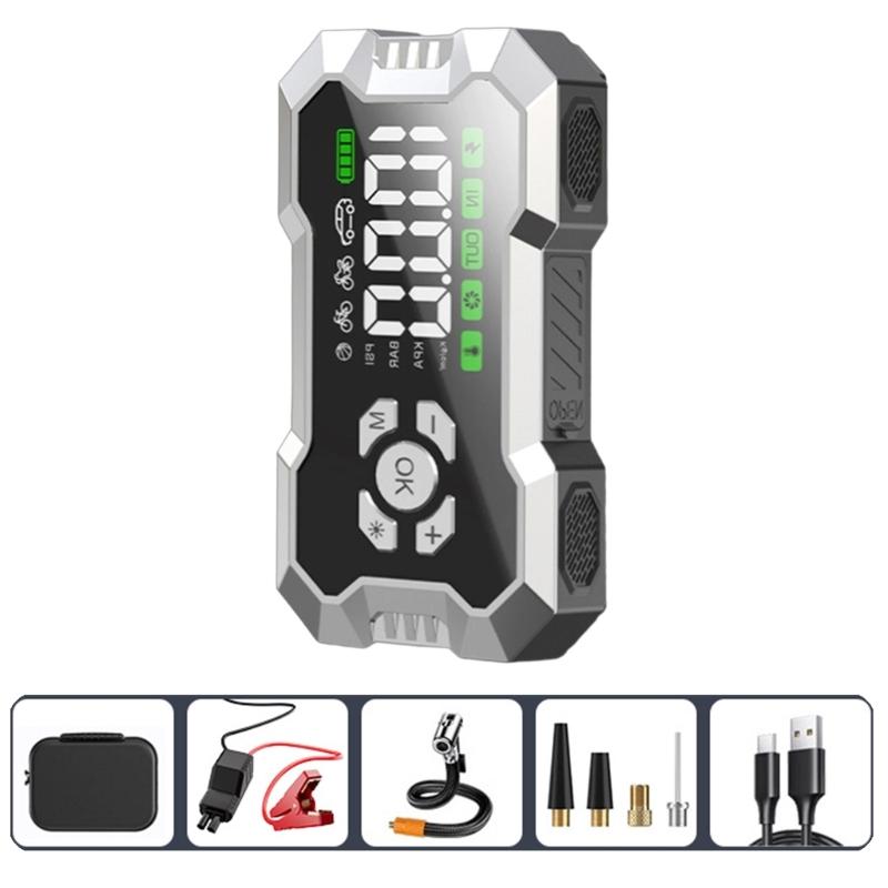 Car Jump Starter Cordless Electric Tire Inflator Mobile Power Car Battery Booster Digital Display Air Pumps with Flashlight