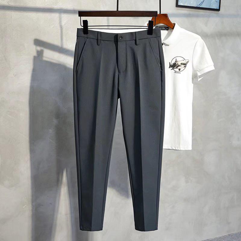 Men's Slim Straight Anti-Wrinkle Business Casual Black Trousers