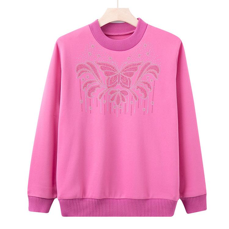 Diamond Velvet and Fluffy Clothes, and The Women Relaxed and Versatile Middle-aged and Elderly Women's Knitted Bottoming Shirt