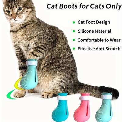 4 pezzi Stivali per animali domestici Copripiedi per gatti Bagno per animali domestici Scarpe per gatti Copripiedi Antigraffio Copripiedi per artigli di gatto in silicone Tagliaunghie Antigraffio