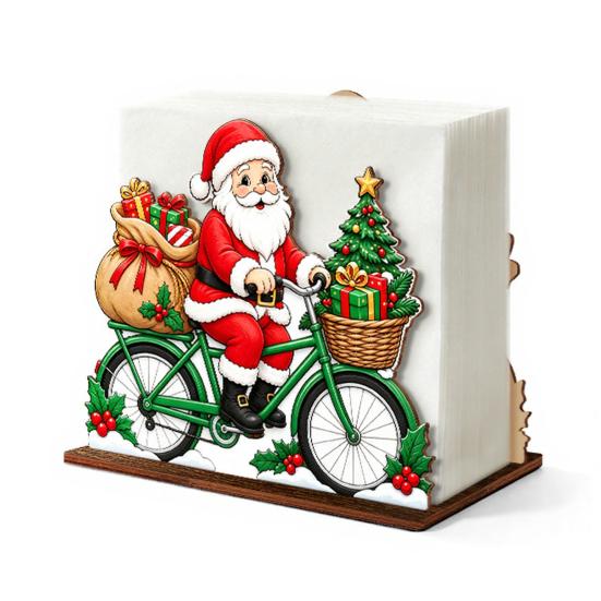 Gingerbread House Napkin Rack Christmas Wooden Tissue Holder, Dispenser with Santa Elk Decorative Stand Pattern, Organizer for Dining Table