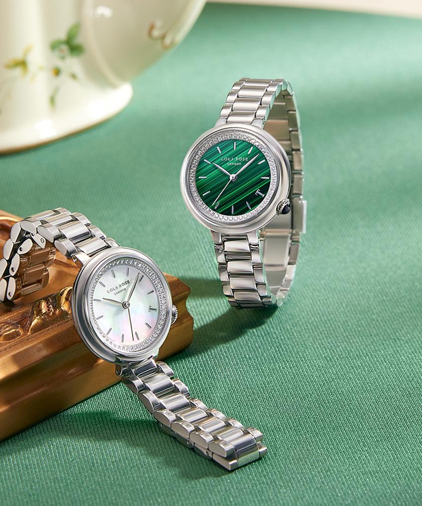 Lollalojeu Tea-Time Malachite Cubic Silver Women'S Metal Fashion Watch