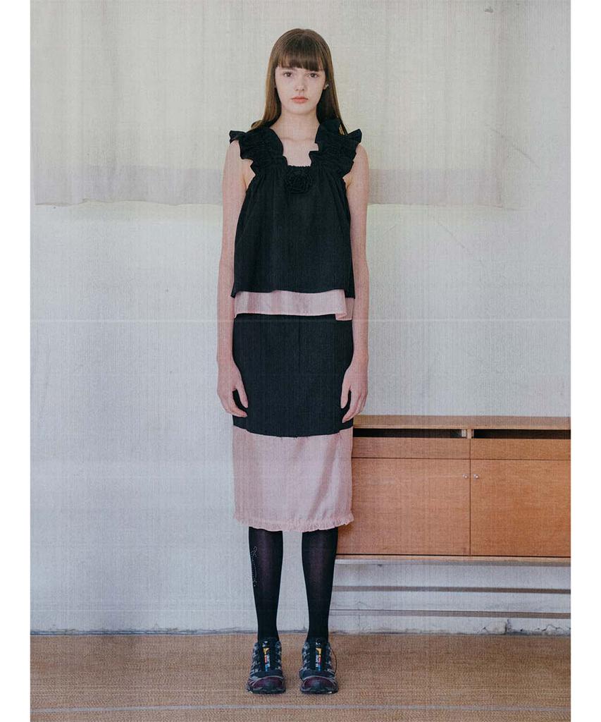 Partimento Woman Double Waist Layered Midi Skirt_Black