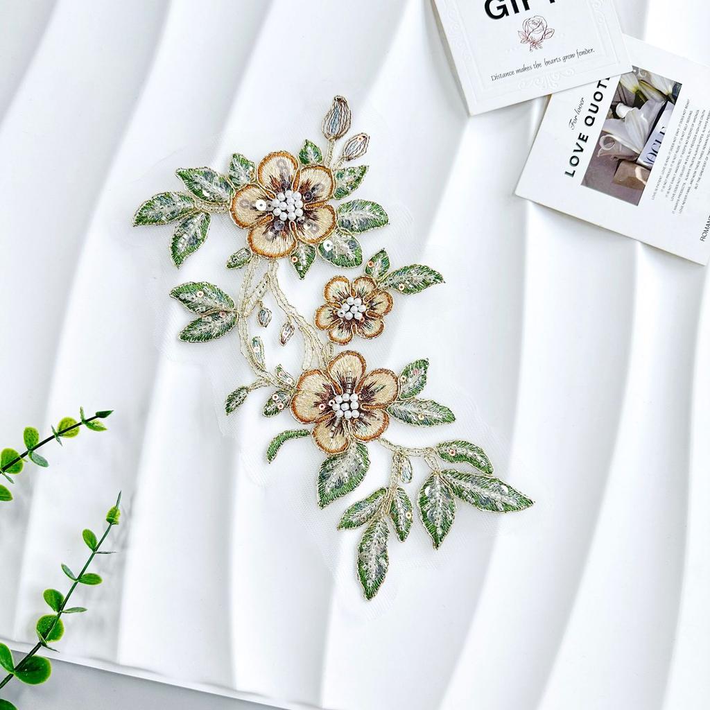 Embroidery Appliqués, Nail Beads, Sequins, Colorful Three-Dimensional Flower Accessories, Clothing, Hanfu Cheongsam, Decorative Fabric, Patch