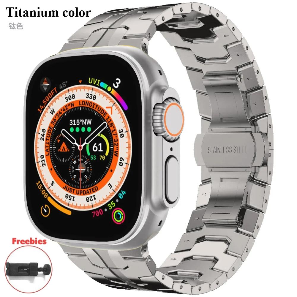 Titanium Color Stainless Steel Strap For Apple Watch Ultra 49mm 10 9 8 7 6 5 4 SE Luxury Metal Wristband Belt iWatch 46/42/45/41/44/40mm Correa