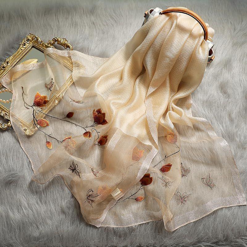 Used Liebendo Large Stole for Women, Silk, Embroidered, Floral Pattern, Shawl, Large Stole, Silk, Women's, Spring/Summer, UV Protection, Gift