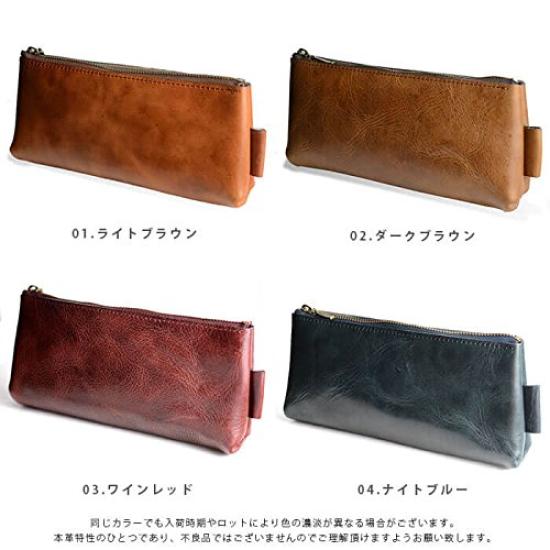 Endmark Genuine Leather Pencil Large Simple Made In Night Blue Case, Capacity, Design, Men's, Japan,