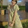 Bubble sleeves floral dress women's summer waist square neck tutu skirt on the run princess style short sweet temperament skirt