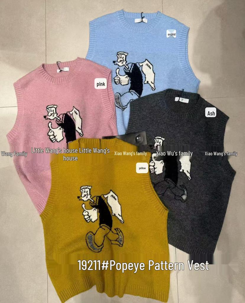 Xiao Wang’s Winter Korean Style Cartoon Plus Size Knit Vest Sweater