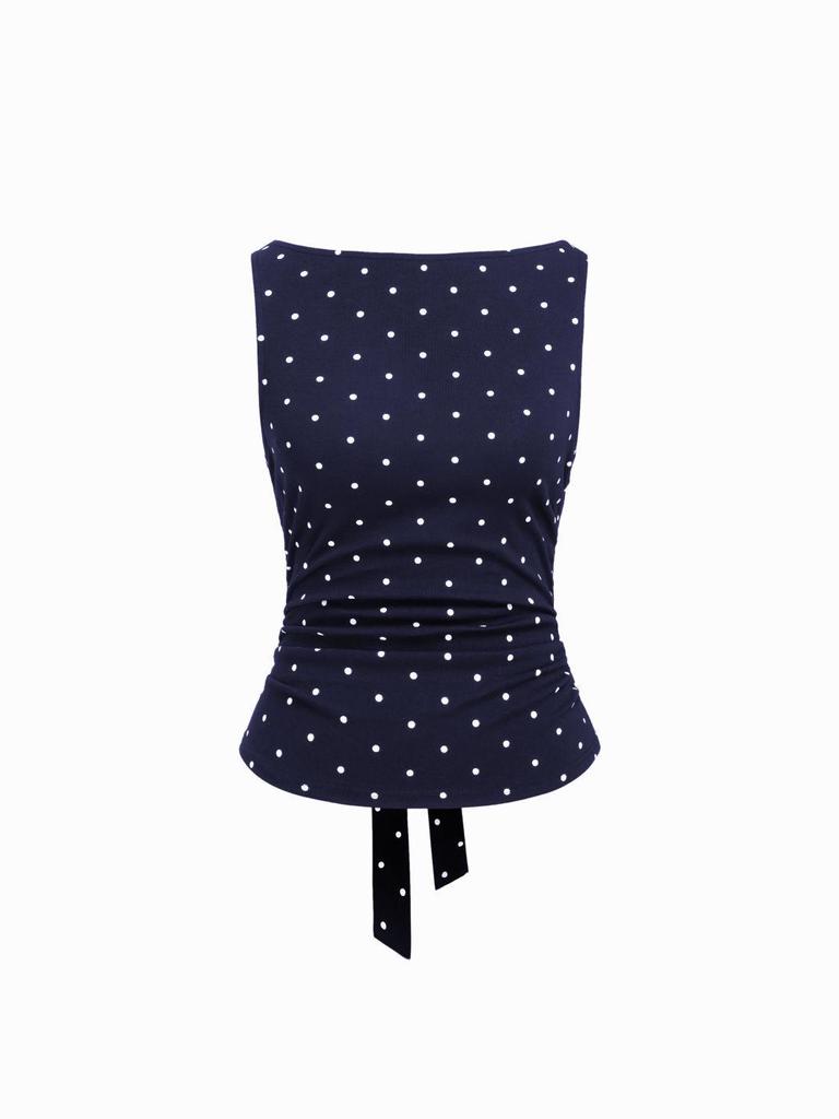Retro Korean Polka Dot Backless Tank Top – Summer Style Slimming Sleeveless Strappy Top for Women