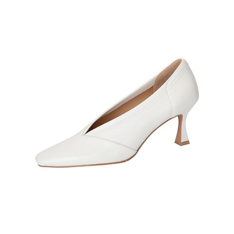 

Модная весенняя женская обувь, туфли-лодочки на тонком каблуке с маленьким квадратным носком, ретро обувь из натуральной кожи для женщин, с V-образным вырезом, на высоком каблуке, ручная работа 34