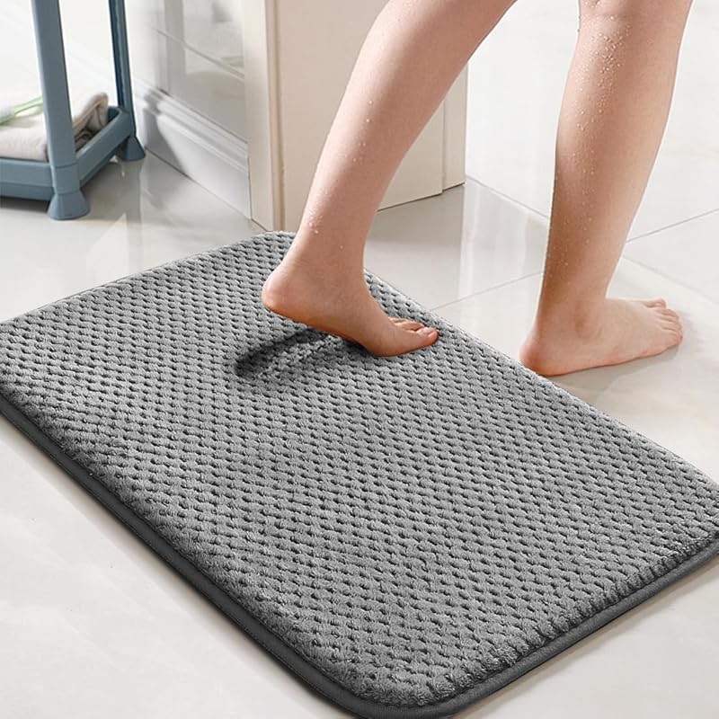 H.VERSAILTEX Grey Bathroom Rugs Sets 2 Piece Memory Foam Bath Mat Set Soft Bath Rugs for Bathroom Non Slip Washable, Bathroom Floor Mat for Shower, 17  x24