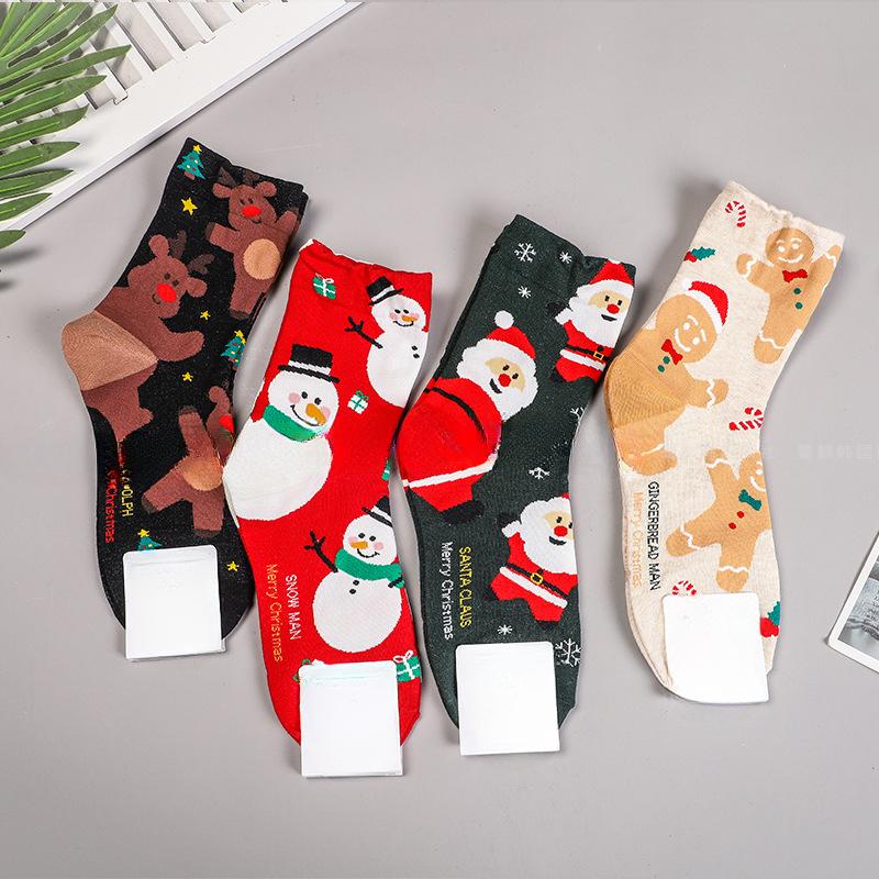 Cartoon Christmas Socks Cartoon Santa Snowman Mid-calf Socks Fall and Winter Mid-calf Red Socks