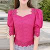 ZANZEA Women Casual Lace Crochet Patchwork Summer 3/4 Sleeve Blouse