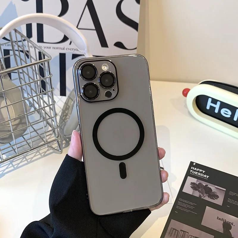 

Clear Hard Magnetic For Magsafe Case For iPhone 16 15 14 13 12 11 Pro Max Plus Lens Films Wireless Charging Ultra Thin PC Cover For iphone 15