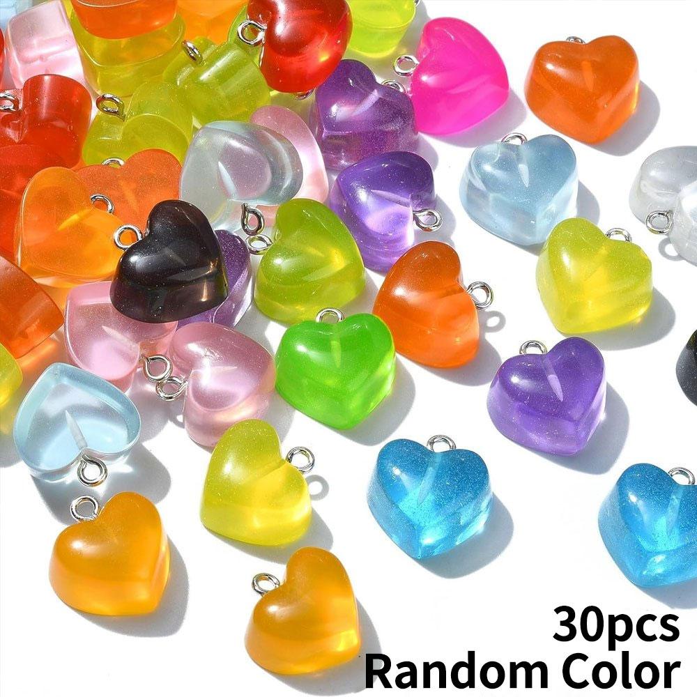 10/20/30 Pcs Transparent Colorful Heart Charms Love Heart Shaped Charms Gummy Heart Charms for Valentine's day Charms Jewelry Making DIY Crafts
