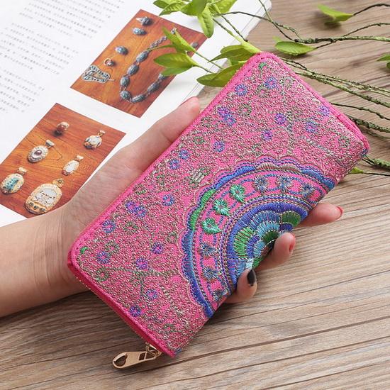 

Newest Ethnic Embroidery Flower Zipper Clutch Wallet Handbag Women Long Purse Bank Card Coin Pocket Credit Card Holder Carteras
