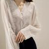 Embroidery Flower Lace Women's Embossed Embroidered Refreshing Ramie Shirt Long Sleeves