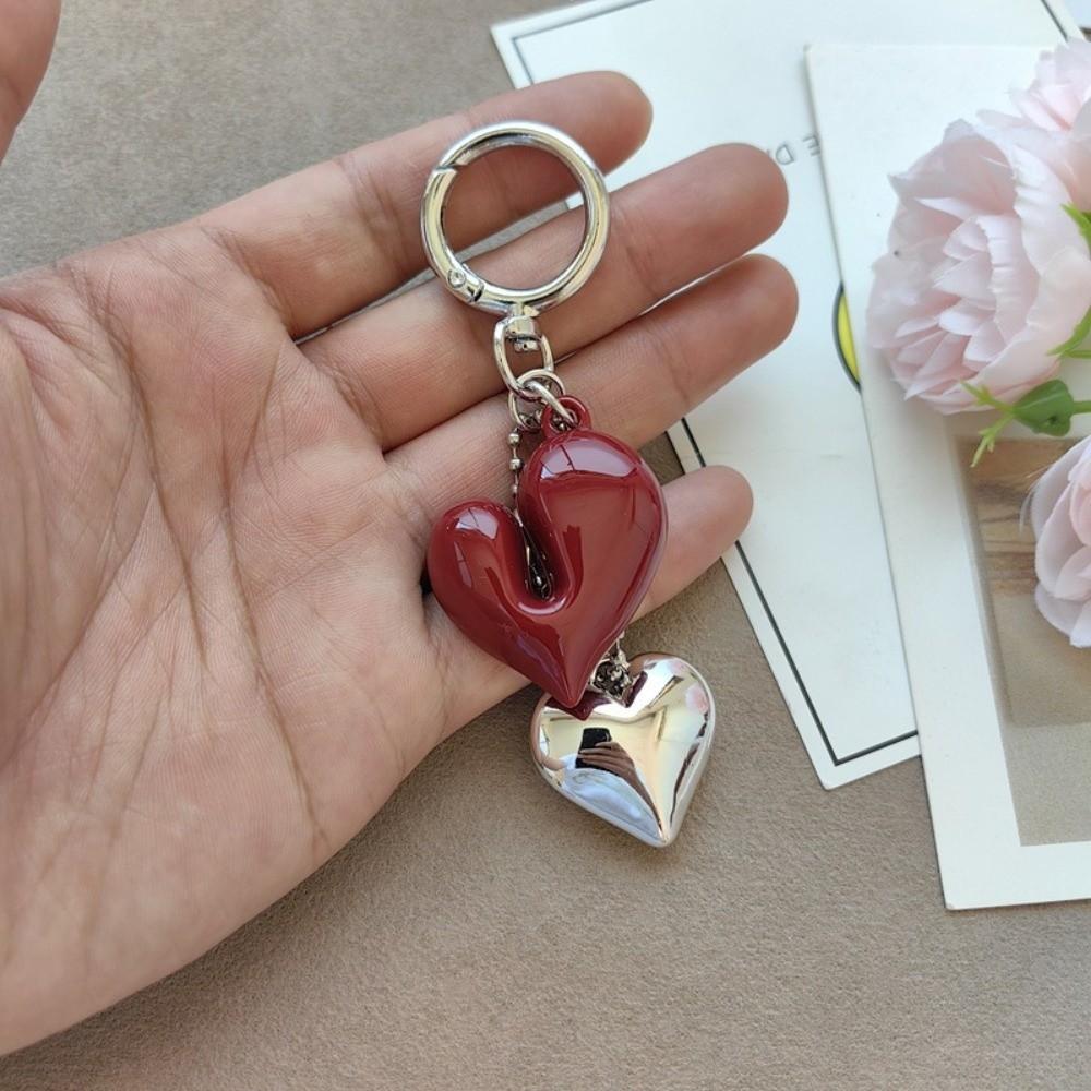 Acrylic Red Bow Keychain Circle Clip Purse Accessory Cute Bag Charm New Year