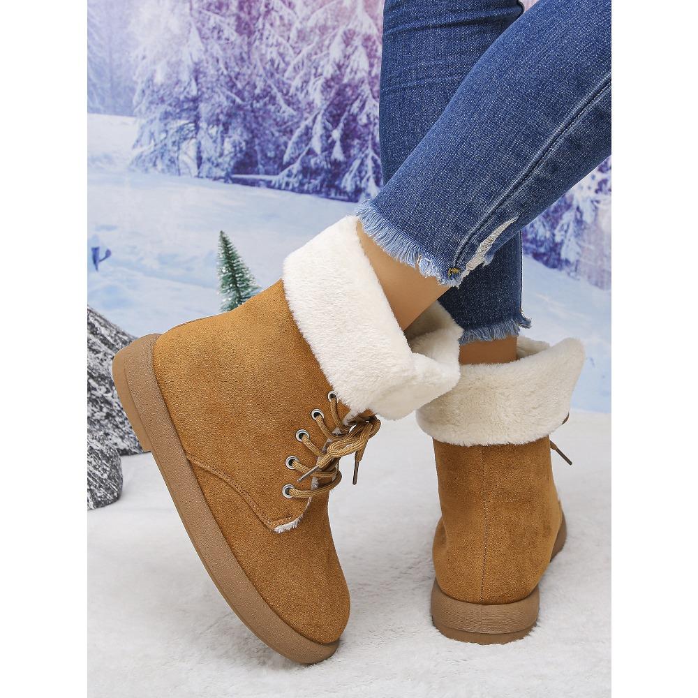 Women's Warm Winter Snow Boots,Plush Lined Platform Boots with Lace Up Closure and Fuzzy Fur,Plus Size Available