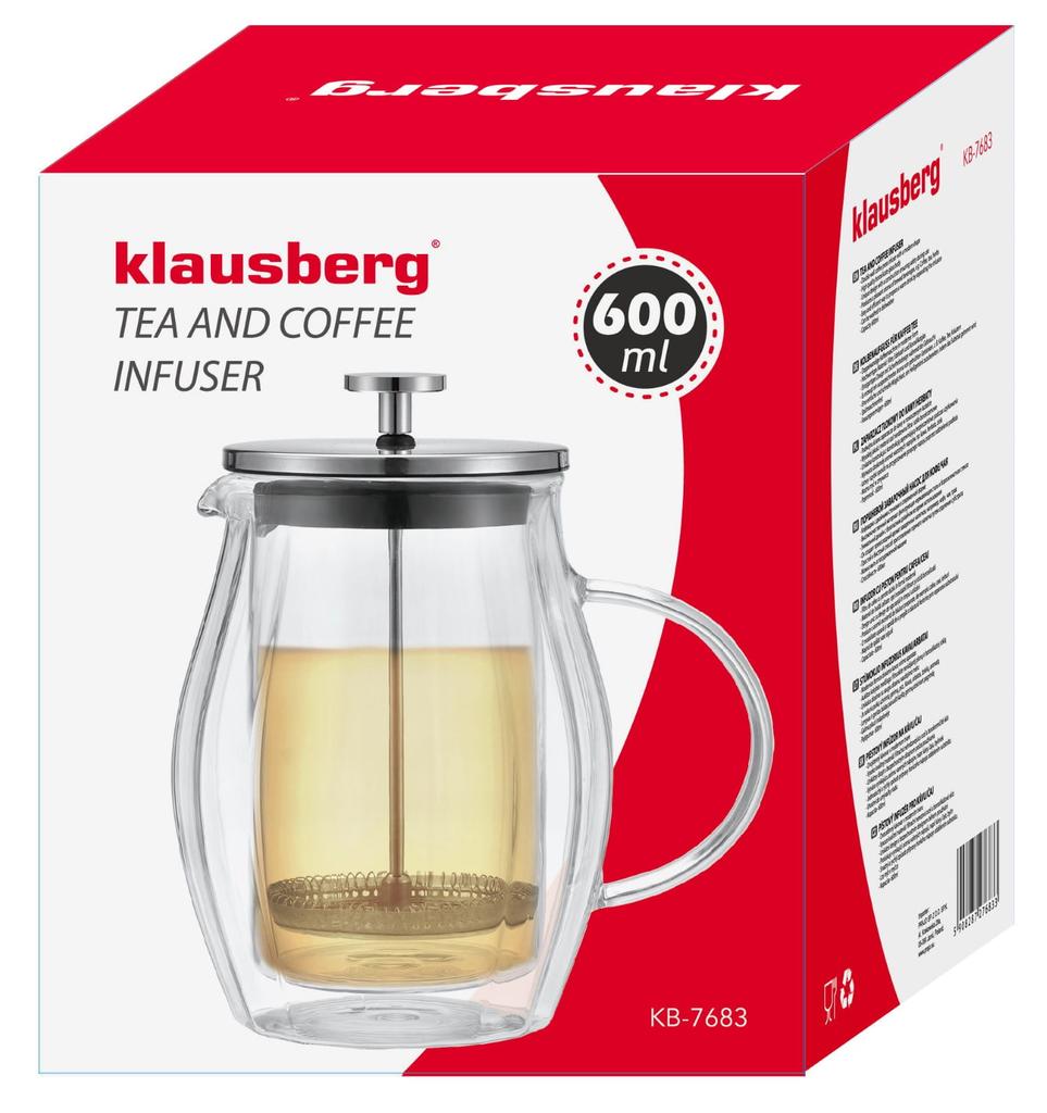 Zaparzacz do kawy/herbaty 0,60L French Press srebrny KLAUSBERG KB-7683
