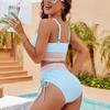 Women's Swimsuit Solid Color Stitching Sexy High Waist Drawstring Tie Split Swimsuit Bikini Suit Beach Wear