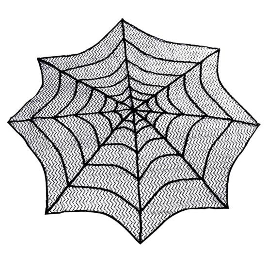 Halloween Tablecloth Decoration Black Lace Table Runner Round Spider Cobweb Table Cover Fireplace Mantel Scarf Lampshade Bat Wall Stickers for