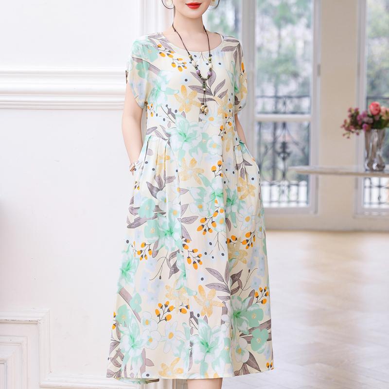 Plus Size Elegant Women Dresses Summer Vintage Clothes Short Sleeve Casual Long Dress