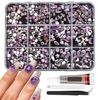 DIY Nail Art Kit With 3mm AB Transparent Flat Back Rhinestones 12 Compartments For Crafts And Fashion