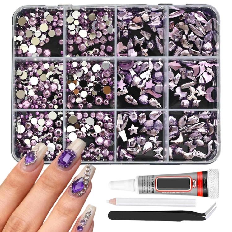 DIY Nail Art Kit With 3mm AB Transparent Flat Back Rhinestones 12 Compartments For Crafts And Fashion