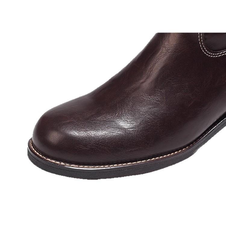 2025 New Retro Style But Knee Boots Round Head Knight Boots Thick Heel Metal Belt Buckle Slim Straight Boots