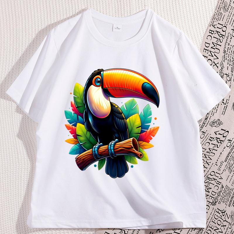 Toucan Bird Tropical Forest Graphic T Shirts Printed Loose Large Casual Comfortable Round Neck Short Sleeve Tshirt Top